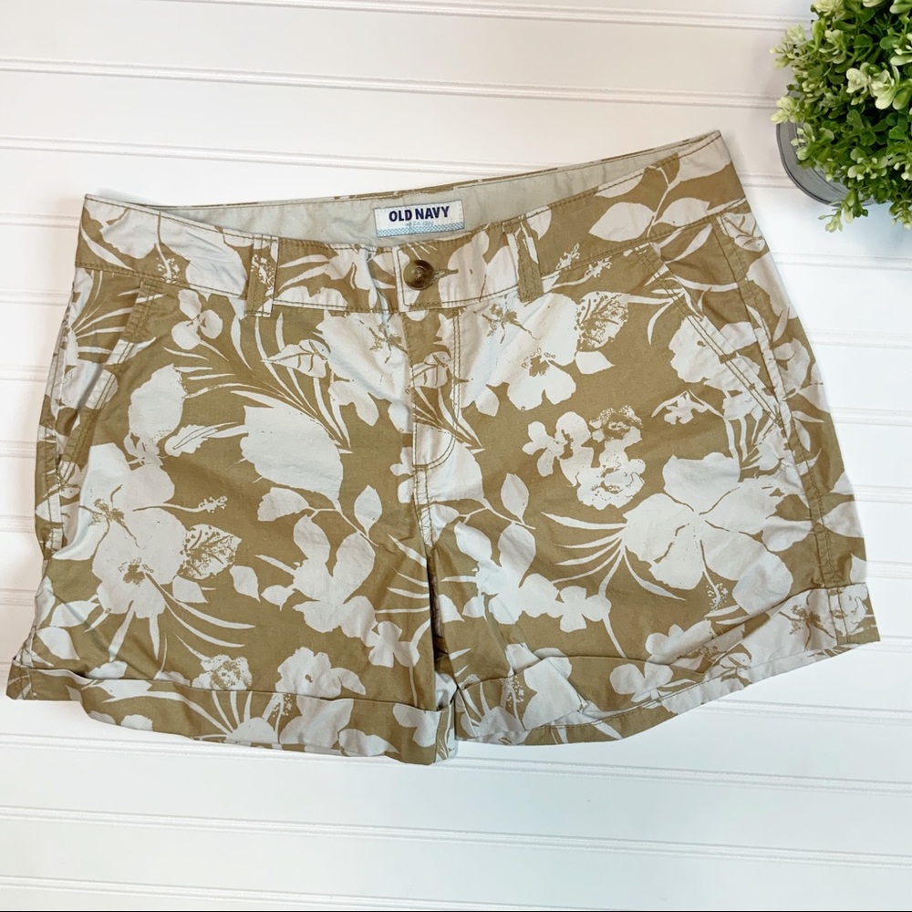 Old  Navy Tan Hawaiian floral fold over shorts